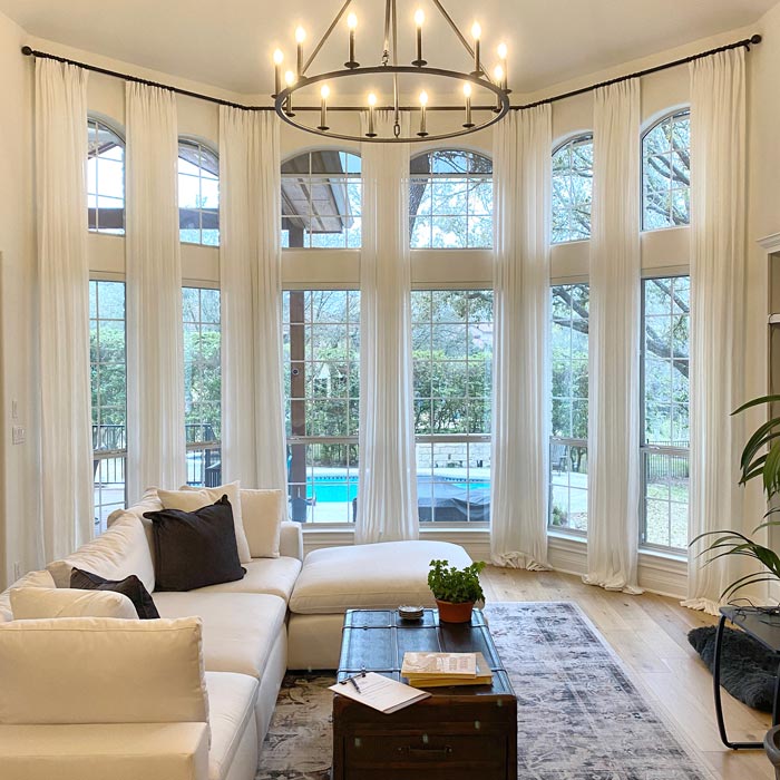 Neutral-toned custom drapery by The Great Curtain Company in Austin, TX.