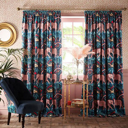 Elephant-print curtains crafted by The Great Curtain Company for stylish spaces in Austin, TX