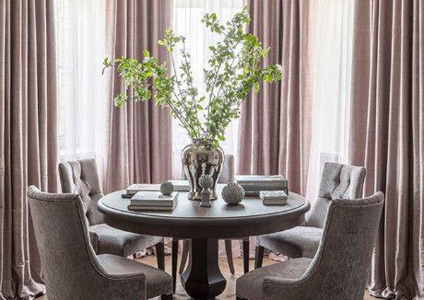 Bay Window with Pink Velvet Sheers by The Great Curtain Company in Austin, TX
